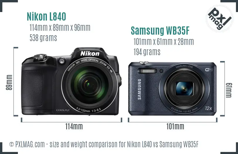 Nikon L840 vs Samsung WB35F size comparison