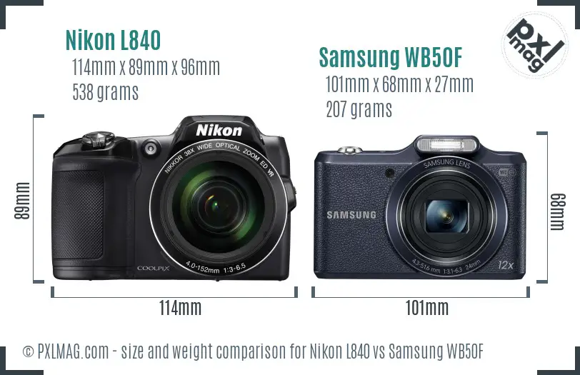 Nikon L840 vs Samsung WB50F size comparison