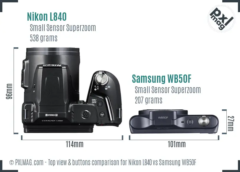 Nikon L840 vs Samsung WB50F top view buttons comparison