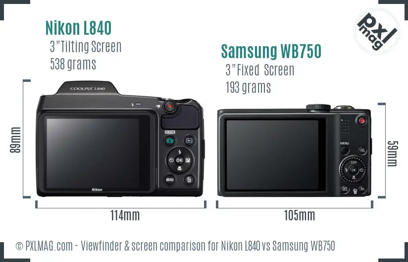 Nikon L840 vs Samsung WB750 Screen and Viewfinder comparison