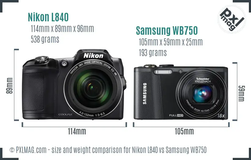 Nikon L840 vs Samsung WB750 size comparison
