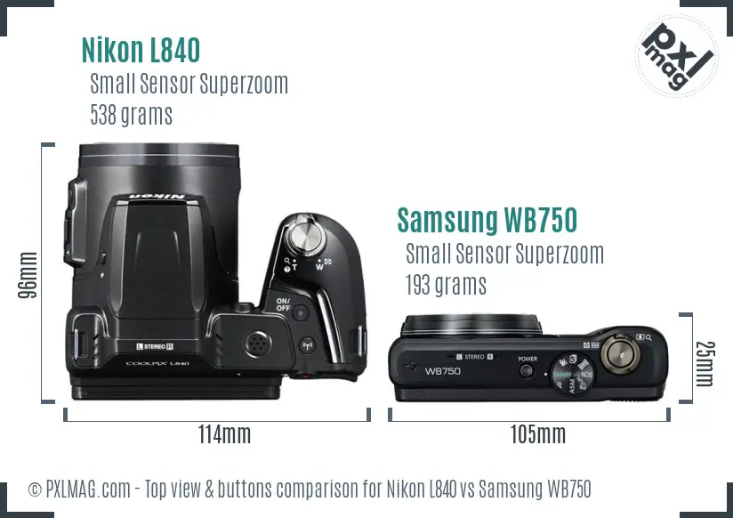 Nikon L840 vs Samsung WB750 top view buttons comparison