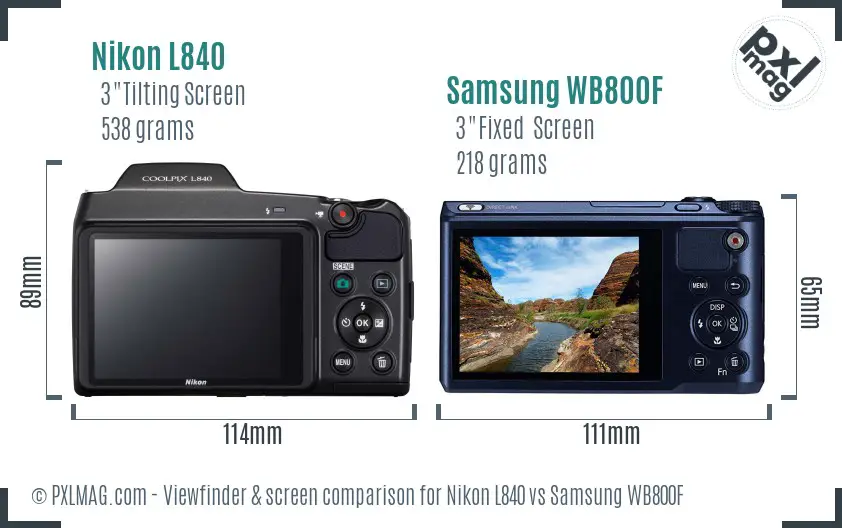 Nikon L840 vs Samsung WB800F Screen and Viewfinder comparison