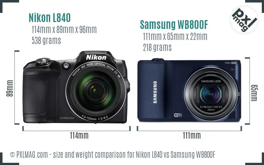 Nikon L840 vs Samsung WB800F size comparison