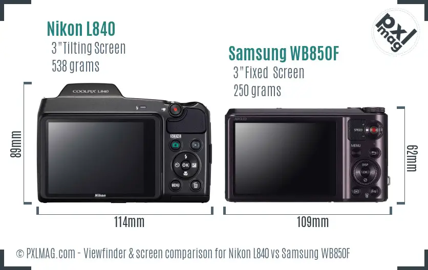 Nikon L840 vs Samsung WB850F Screen and Viewfinder comparison