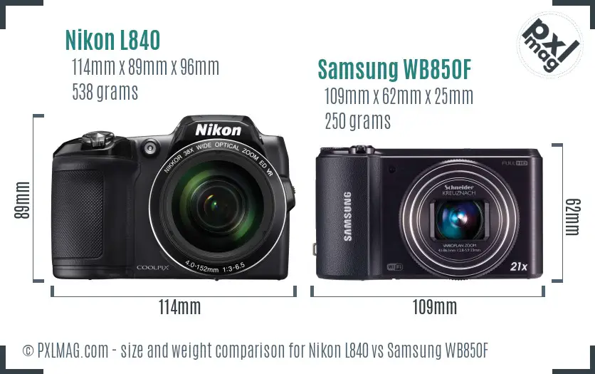 Nikon L840 vs Samsung WB850F size comparison