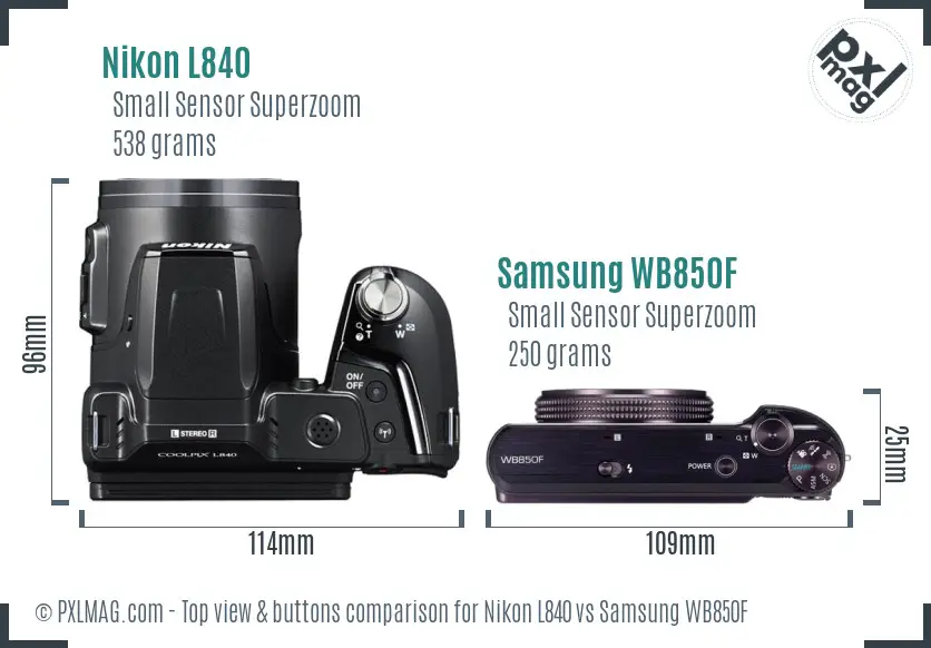 Nikon L840 vs Samsung WB850F top view buttons comparison