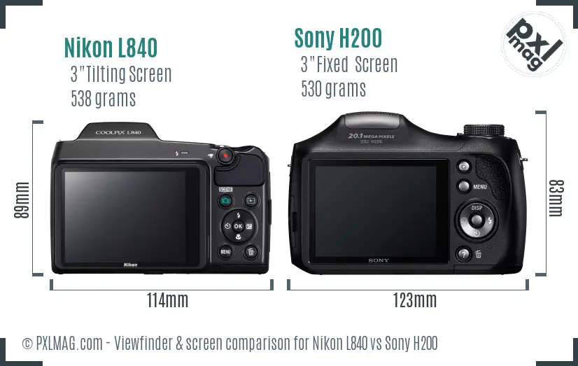 Nikon L840 vs Sony H200 Screen and Viewfinder comparison