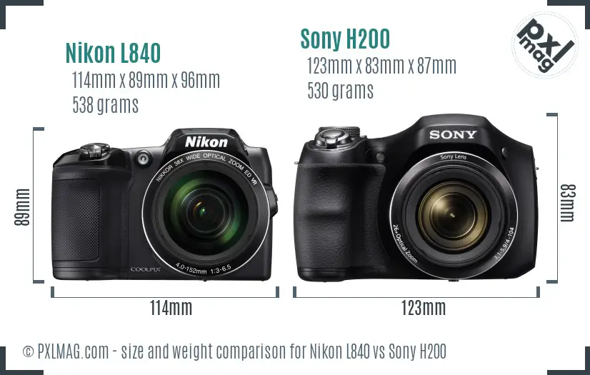 Nikon L840 vs Sony H200 size comparison
