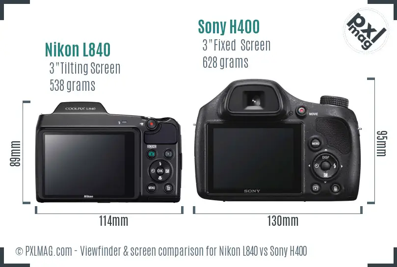 Nikon L840 vs Sony H400 Screen and Viewfinder comparison