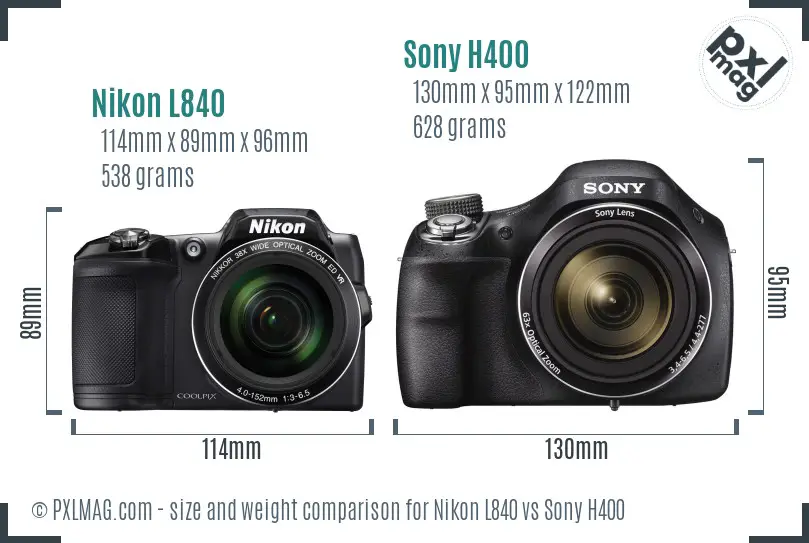 Nikon L840 vs Sony H400 size comparison