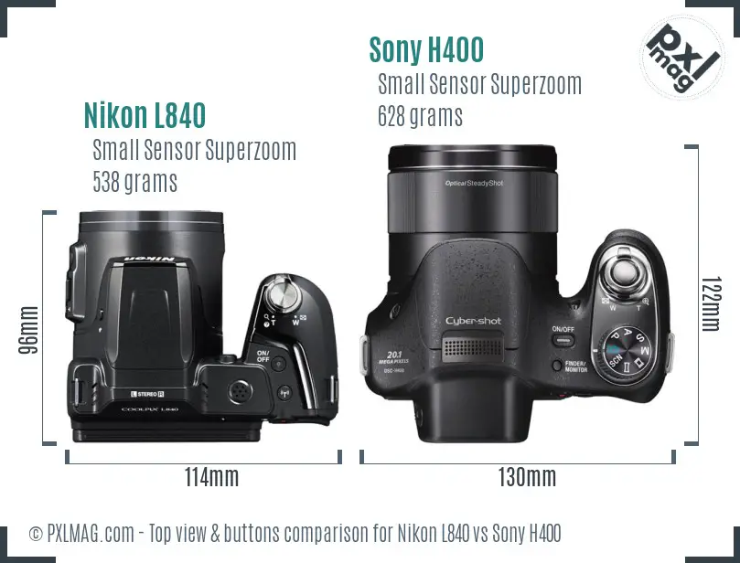 Nikon L840 vs Sony H400 top view buttons comparison