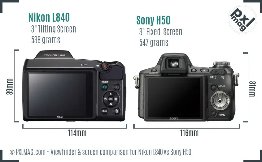 Nikon L840 vs Sony H50 Screen and Viewfinder comparison
