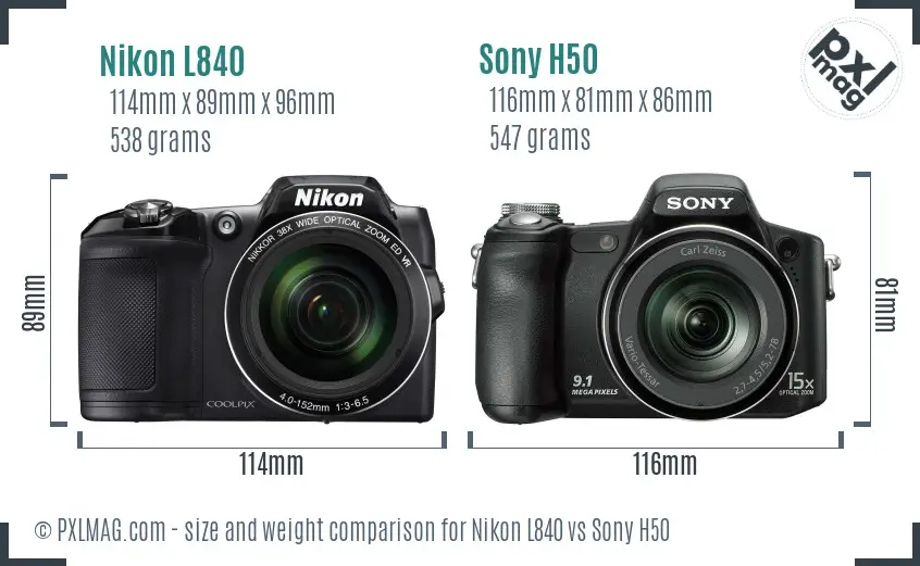 Nikon L840 vs Sony H50 size comparison