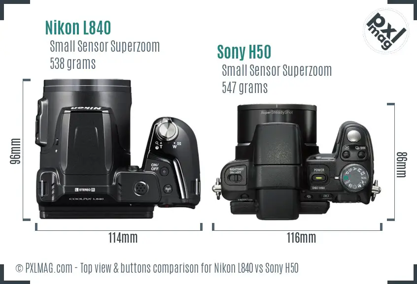 Nikon L840 vs Sony H50 top view buttons comparison