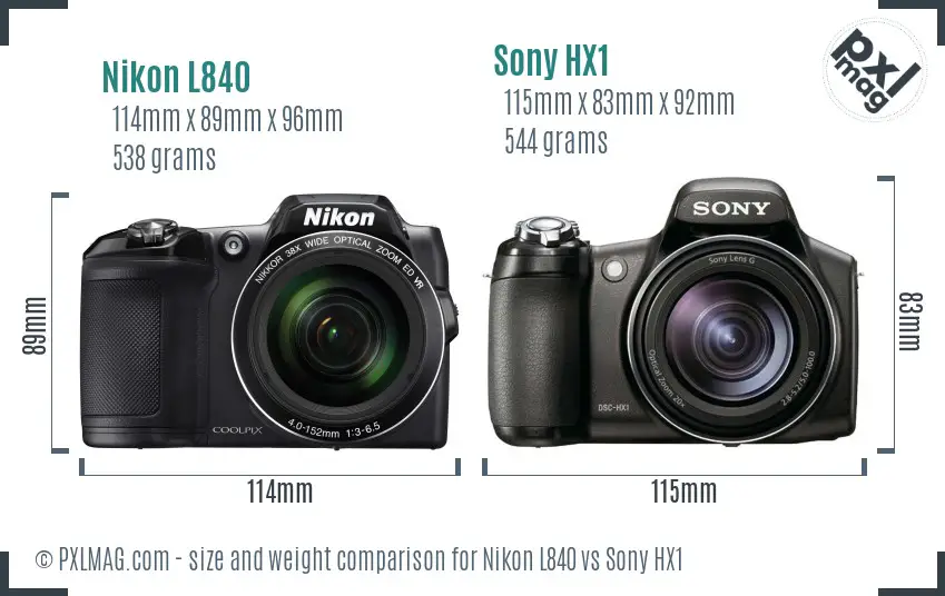 Nikon L840 vs Sony HX1 size comparison