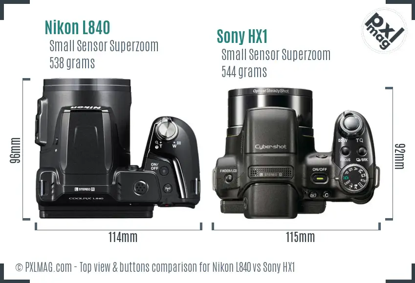 Nikon L840 vs Sony HX1 top view buttons comparison