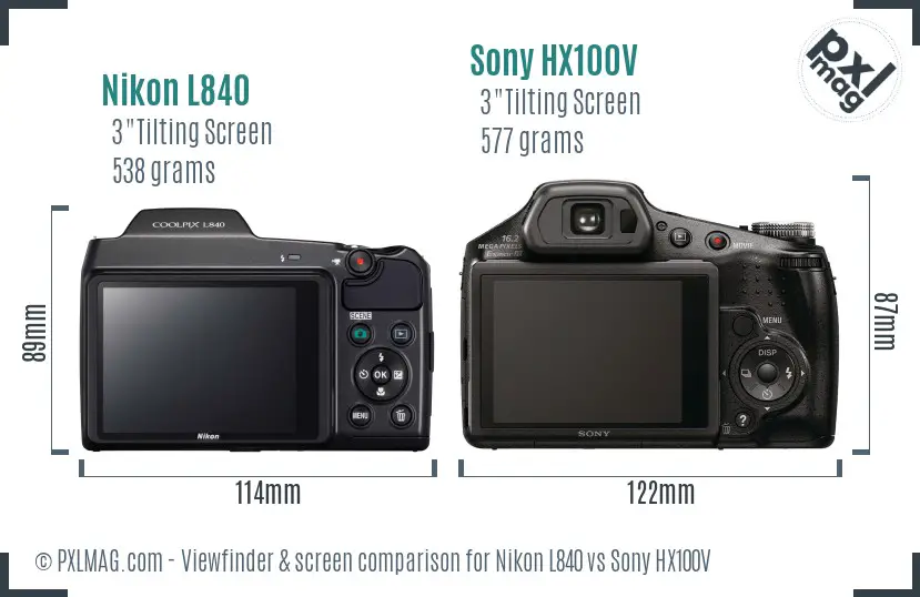 Nikon L840 vs Sony HX100V Screen and Viewfinder comparison