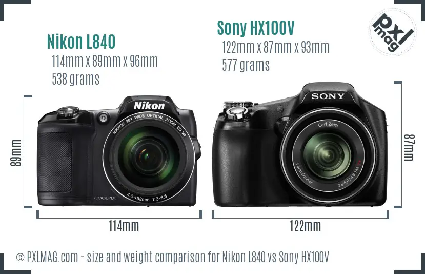 Nikon L840 vs Sony HX100V size comparison
