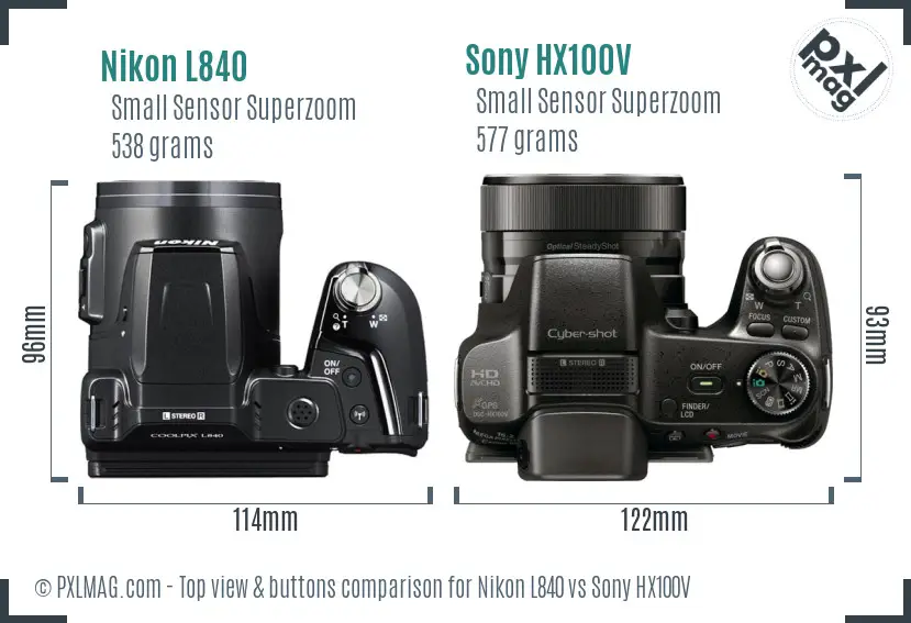 Nikon L840 vs Sony HX100V top view buttons comparison