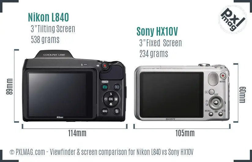 Nikon L840 vs Sony HX10V Screen and Viewfinder comparison