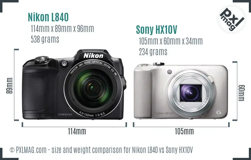 Nikon L840 vs Sony HX10V size comparison