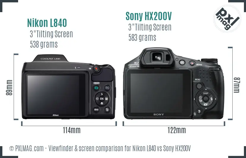 Nikon L840 vs Sony HX200V Screen and Viewfinder comparison