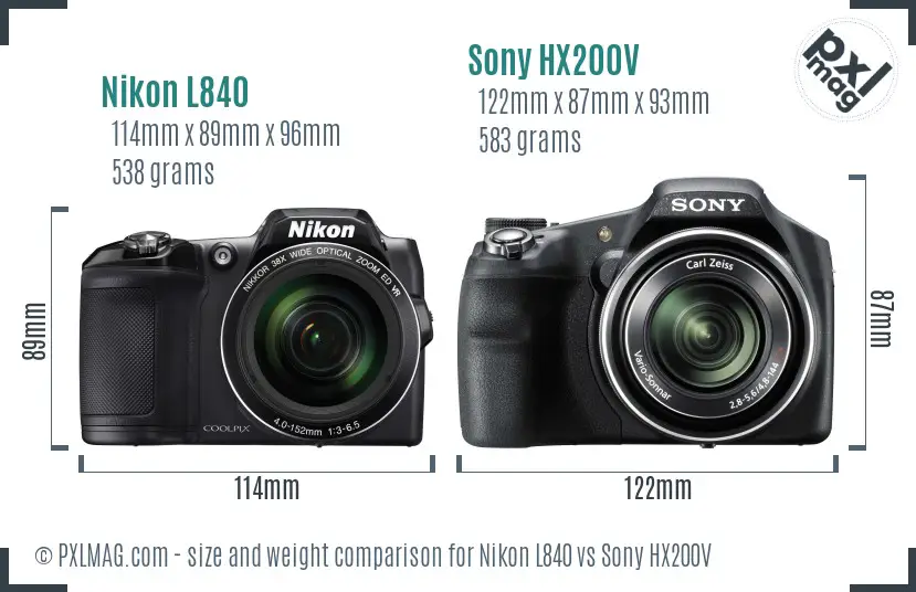 Nikon L840 vs Sony HX200V size comparison