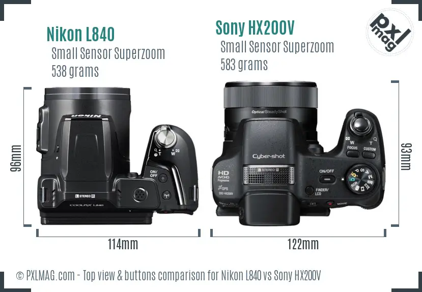 Nikon L840 vs Sony HX200V top view buttons comparison