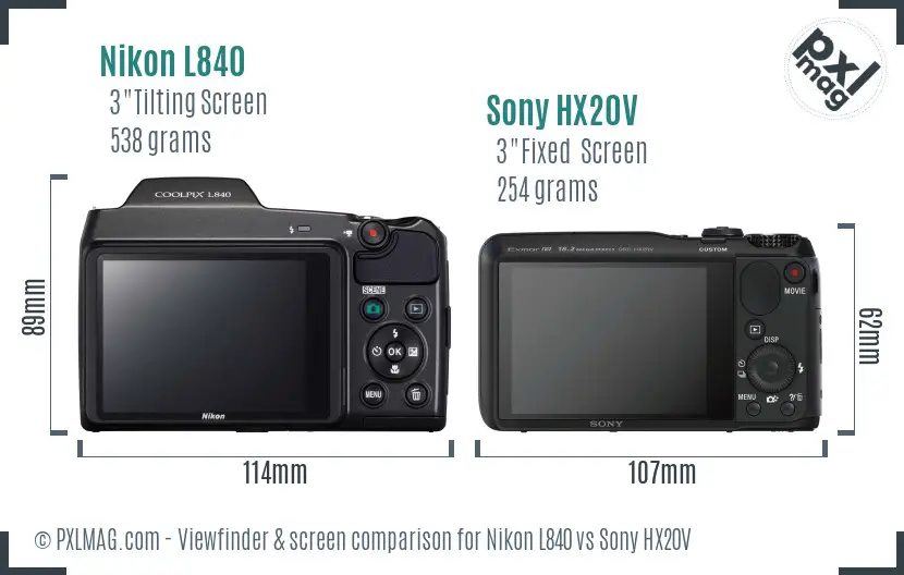 Nikon L840 vs Sony HX20V Screen and Viewfinder comparison
