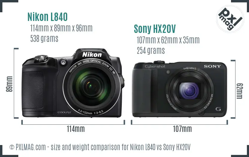 Nikon L840 vs Sony HX20V size comparison