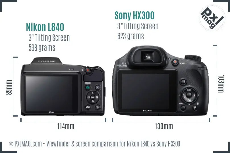 Nikon L840 vs Sony HX300 Screen and Viewfinder comparison