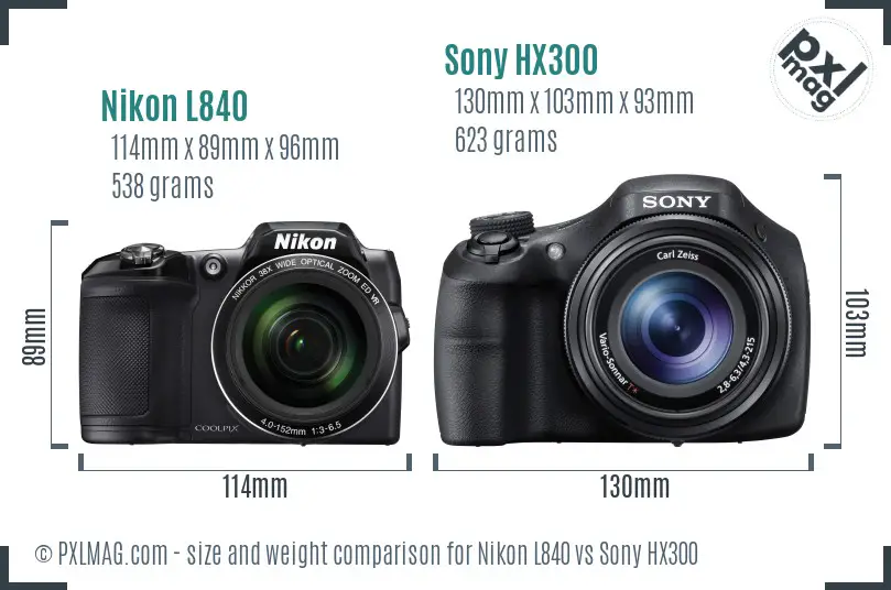 Nikon L840 vs Sony HX300 size comparison
