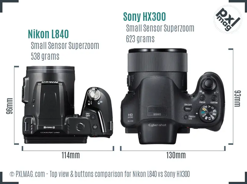 Nikon L840 vs Sony HX300 top view buttons comparison