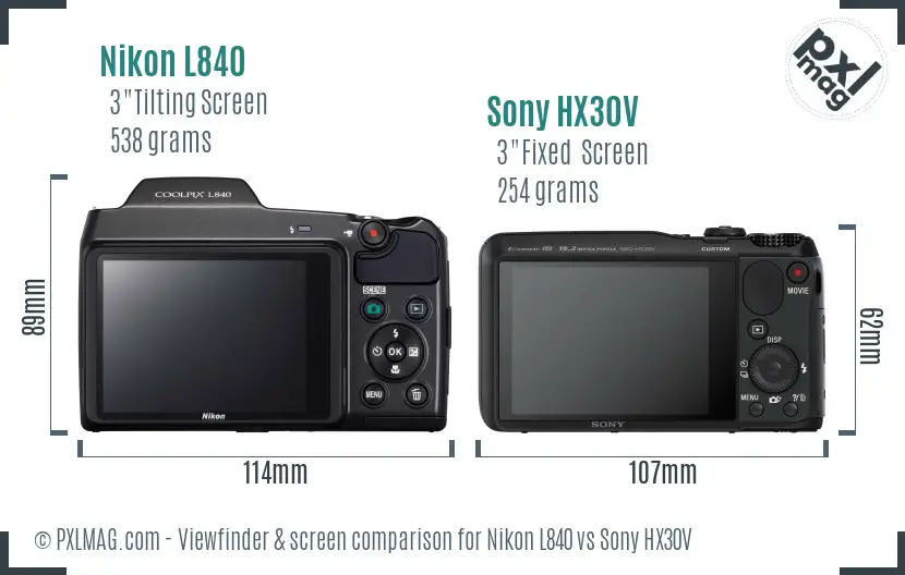Nikon L840 vs Sony HX30V Screen and Viewfinder comparison