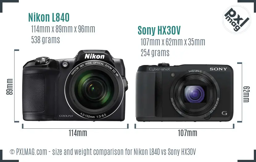 Nikon L840 vs Sony HX30V size comparison