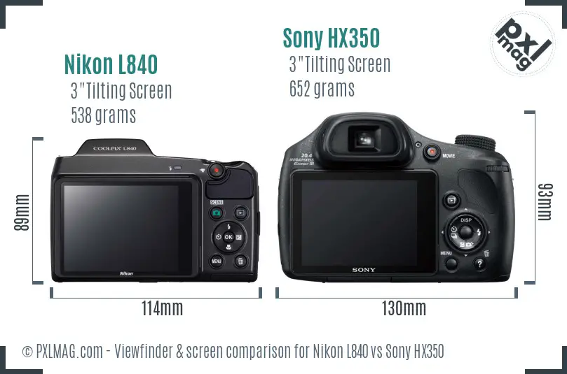 Nikon L840 vs Sony HX350 Screen and Viewfinder comparison