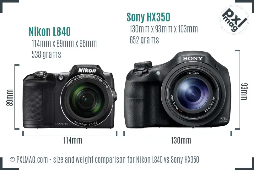 Nikon L840 vs Sony HX350 size comparison