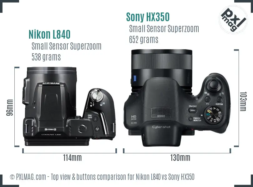 Nikon L840 vs Sony HX350 top view buttons comparison