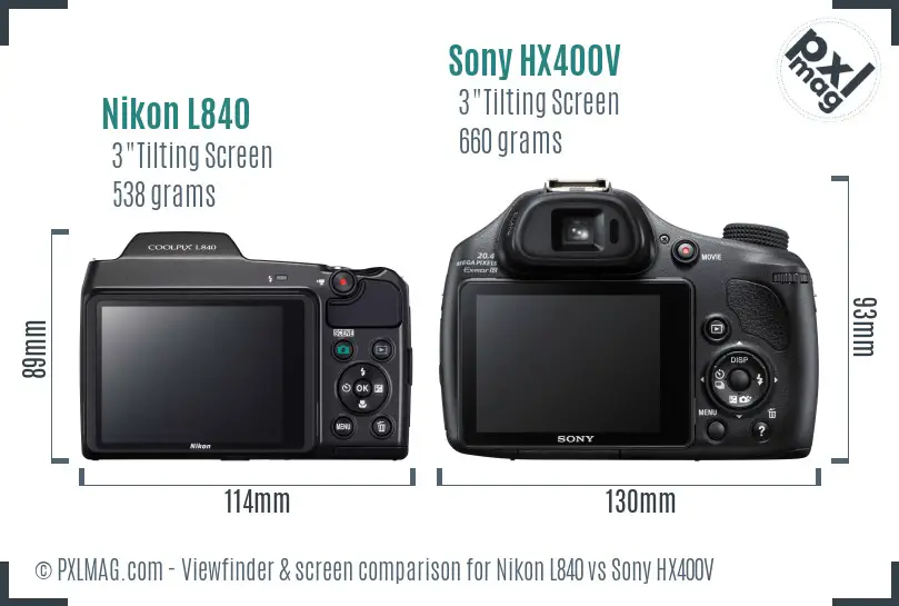 Nikon L840 vs Sony HX400V Screen and Viewfinder comparison