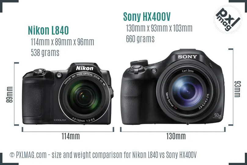 Nikon L840 vs Sony HX400V size comparison