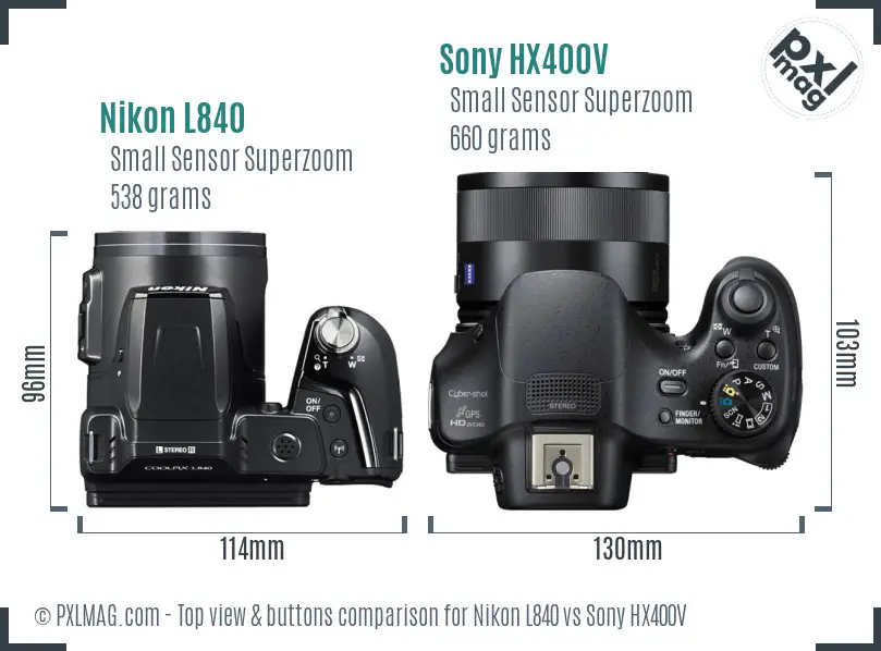 Nikon L840 vs Sony HX400V top view buttons comparison