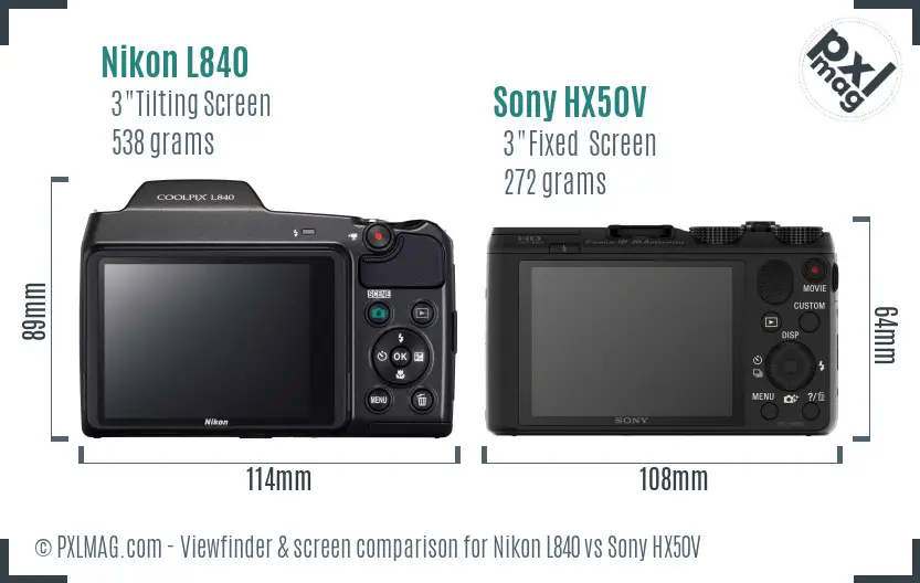 Nikon L840 vs Sony HX50V Screen and Viewfinder comparison