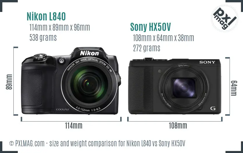 Nikon L840 vs Sony HX50V size comparison