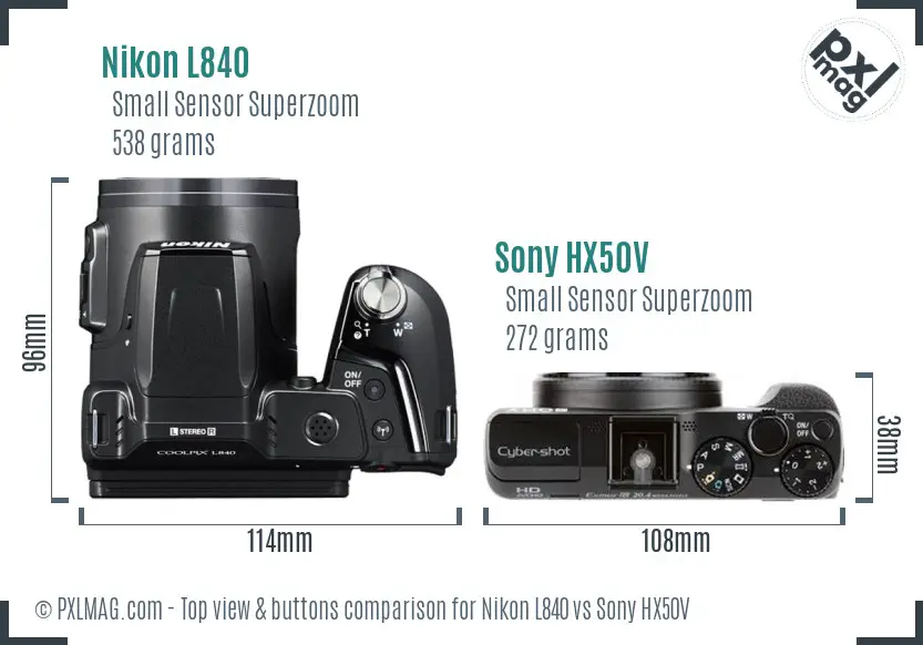 Nikon L840 vs Sony HX50V top view buttons comparison