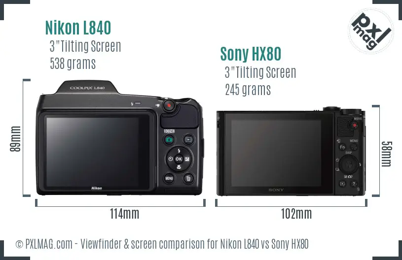 Nikon L840 vs Sony HX80 Screen and Viewfinder comparison