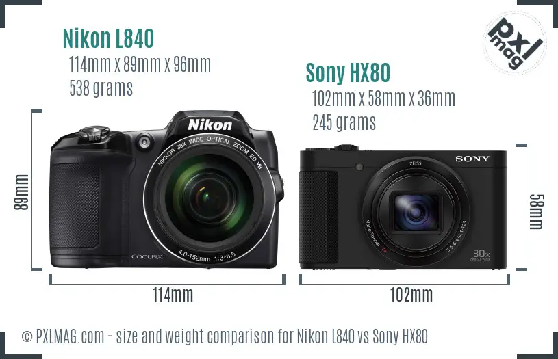 Nikon L840 vs Sony HX80 size comparison