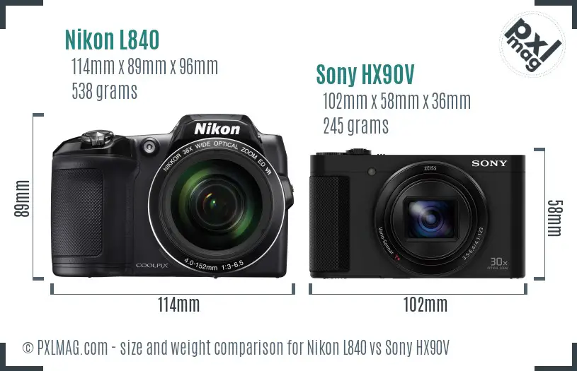 Nikon L840 vs Sony HX90V size comparison