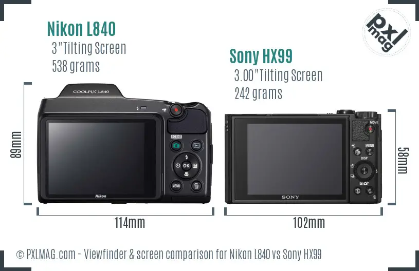 Nikon L840 vs Sony HX99 Screen and Viewfinder comparison