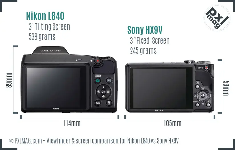 Nikon L840 vs Sony HX9V Screen and Viewfinder comparison